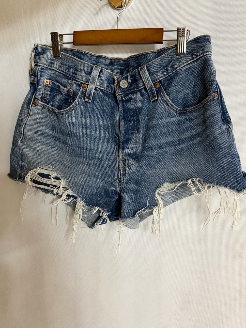 Levi's Distressed Frayed Hem Denim Shorts - Blue